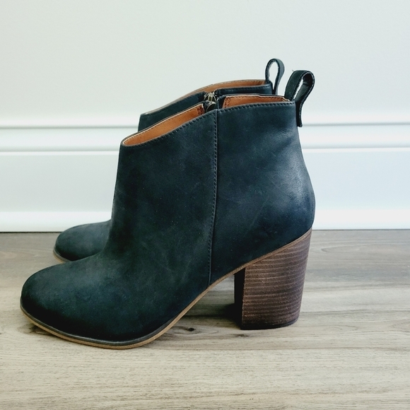 NEW BP Black Leather Block Heel Ankle Boots Round Toe - Picture 5 of 8